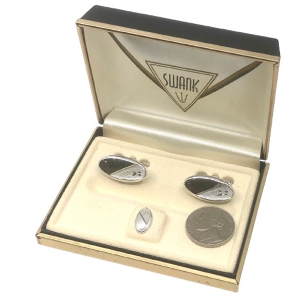 VINTAGE Swank Cuff Links & Tie Clip~Silver Tone~IN BOX - Picture 3 of 4